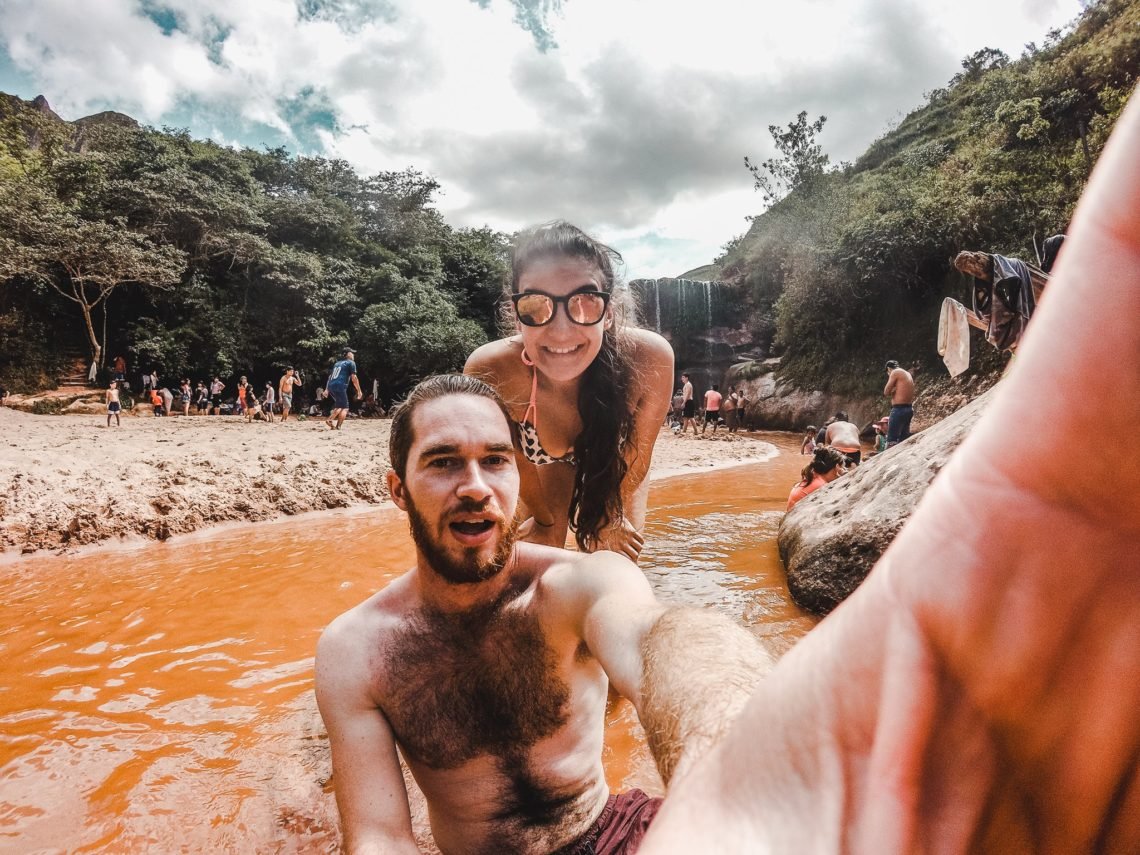 Orange-water waterfalls and pre-Incan ruins in Samaipata, Bolivia
