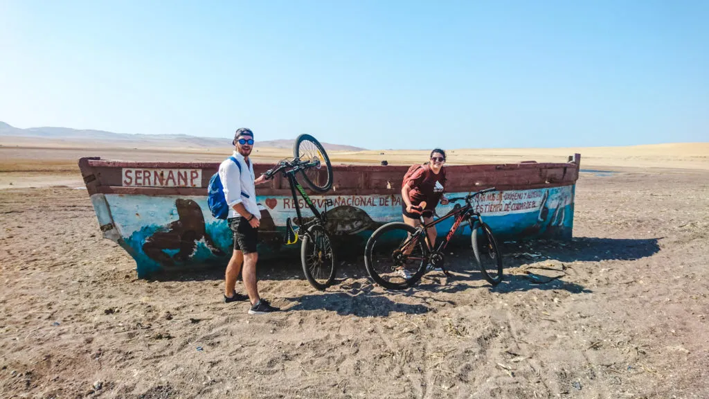 cycling the desert to the red beach of paracas national park, peru