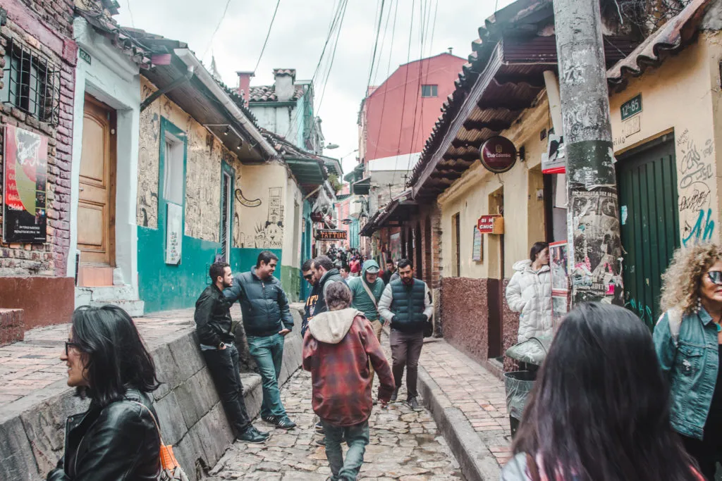busy street in la candelaria, bogota - where to stay in bogota neighbourhoods