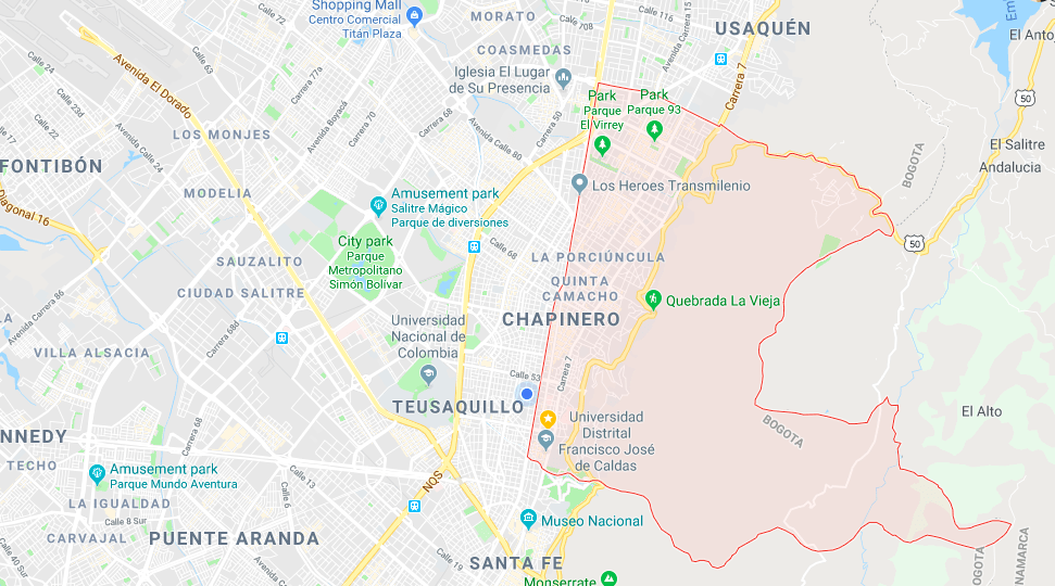Map Chapinero Bogota - Guide to the Bogota neighbourhoods, Colombia 