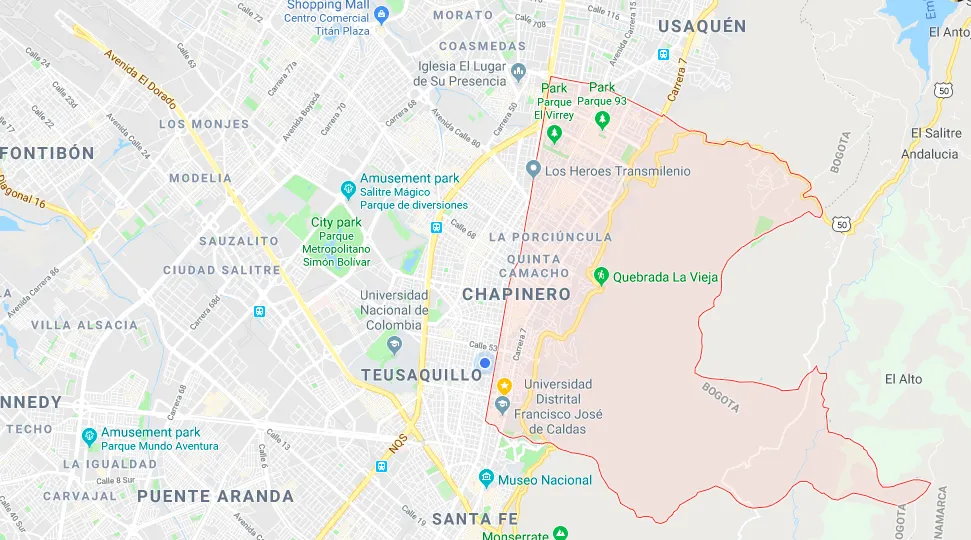 Map Chapinero Bogota - Guide to the Bogota neighbourhoods, Colombia