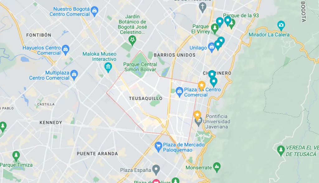 where to stay in bogota, colombia: teusaquillo map of bogota barrios