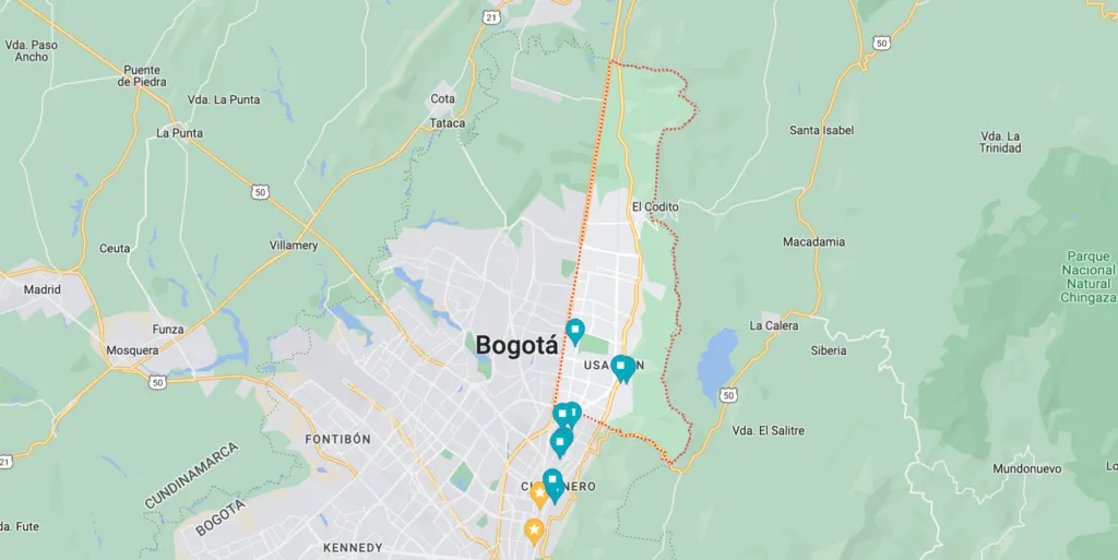 where to stay in bogota, colombia: usaquen map of bogota neighbourhoods