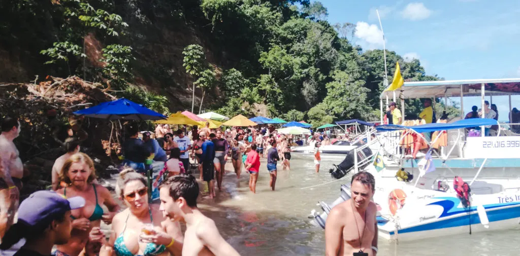 Crowded overtourism in Brazil at Praia dos Carneiros tour north-east 