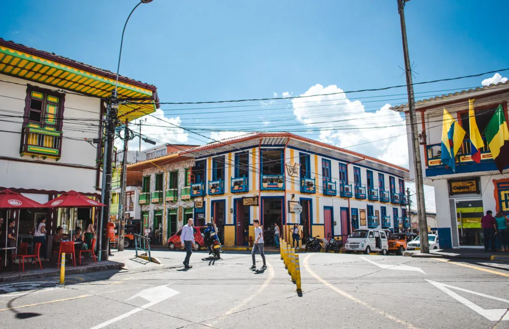 Filandia Colombia plaza life pavement culture colourful houses Quindio