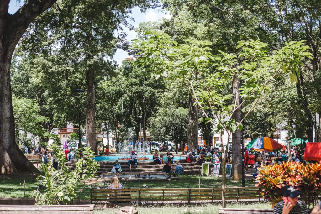 Old town square main plaza pavement culture in San Gil Colombia