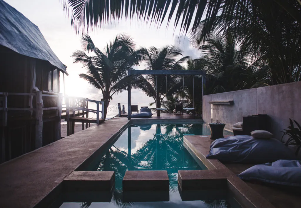 Where to stay in Tulum zona hotelera Tulum hotel zone Posada Lamar beachfront boutique hot tub in room