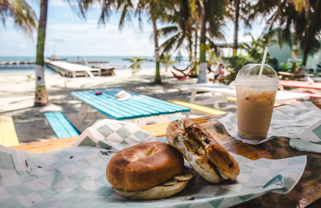 Ice n Beans coffee shop Caye Caulker Belize island bagels 