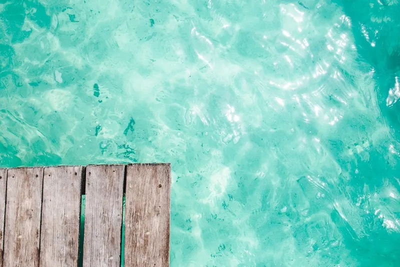 water under balneario dock on lake bacalar mexico