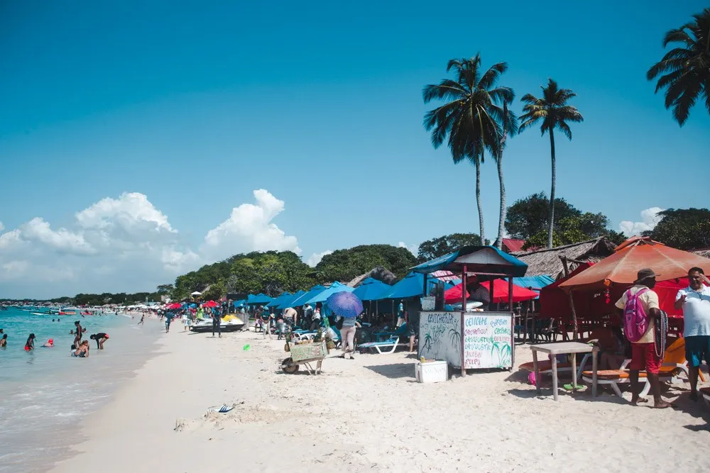 cocktail bar on playa blanca beach, isla baru, cartagena day trip in colombia