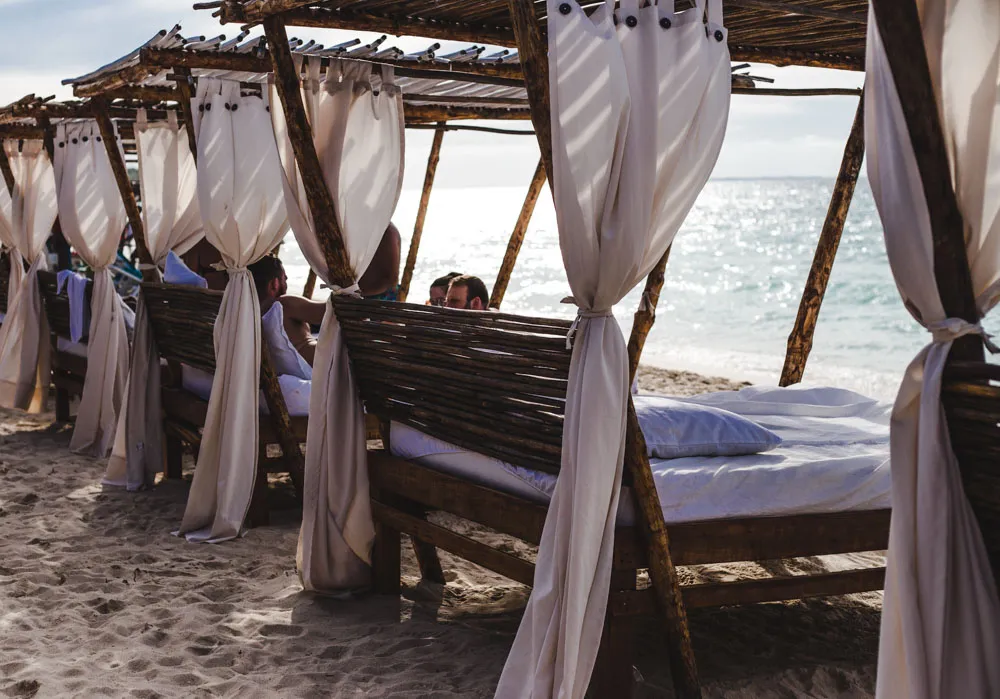 nena beach beds on playa blanca, from cartagena to isla baru, colombia