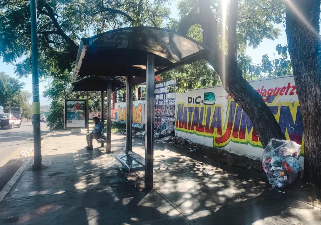 bus stop Colectivo - how to get to Hierve el Agua from Oaxaca Mexico (with or without a tour)